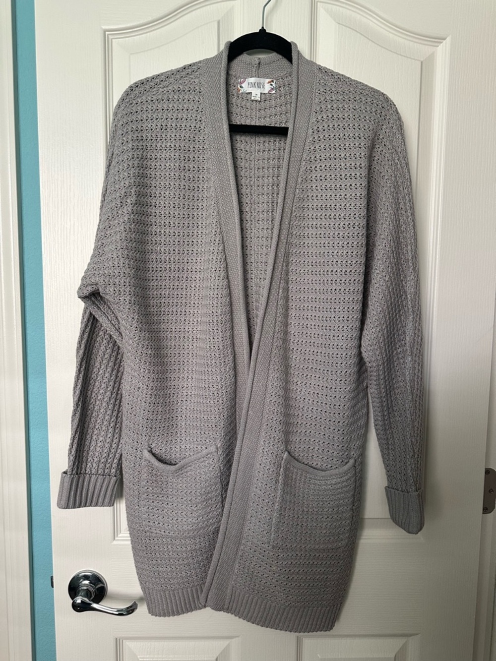 Pink Rose Light Gray Knit Cardigan